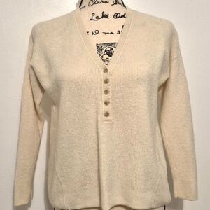 Madewell Wool Alpaca Blend Sweater XS Cream Waffle Knit V-Neck Button